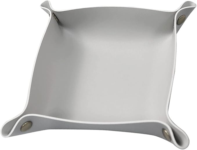 Leather Jewelry Valet Tray, Small Catchall Tray, Key Tray for Entryway Table, Nightstand, Suitable for Travel, Storage, Home or Office (Light Grey-S)