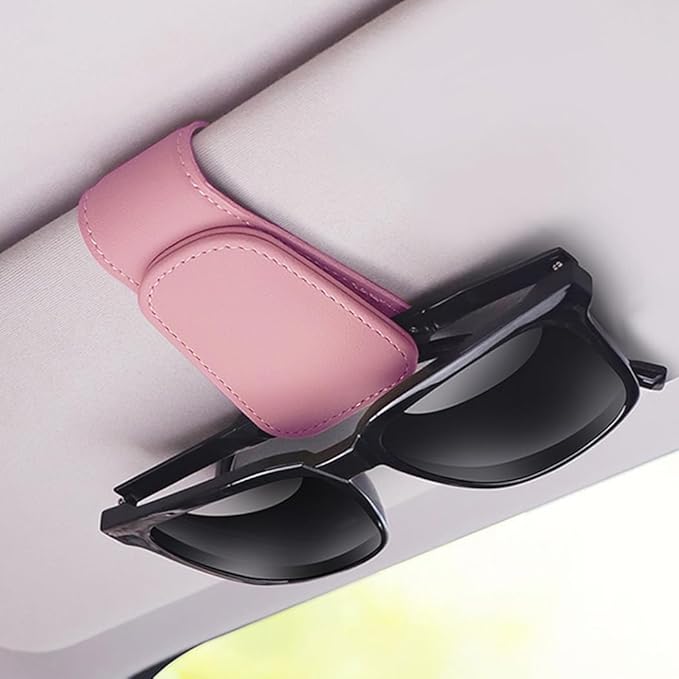 Sunglass Holder for Car Sun Visor, Magnetic Eyeglass Hanger Clip for Car Visor, Leather Car Glasses Mount, Car Interior Visor Accessories (Pink-1Pcs)