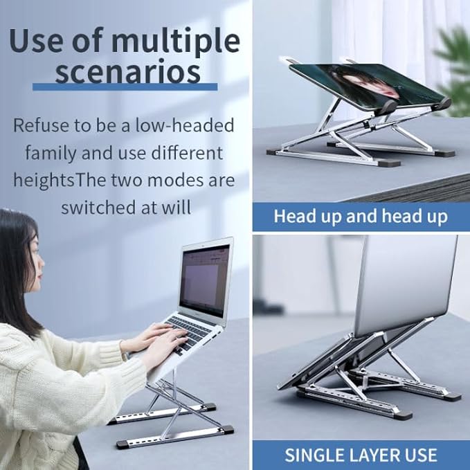 Adjustable Laptop Stand for Desk Portable Notebook Stand Aluminum Computer Holder for Desk Compatible with Lenovo，MacBook Air Pro, Dell XPS, HP，All 10-17.3?˜â€?Laptops-Silver