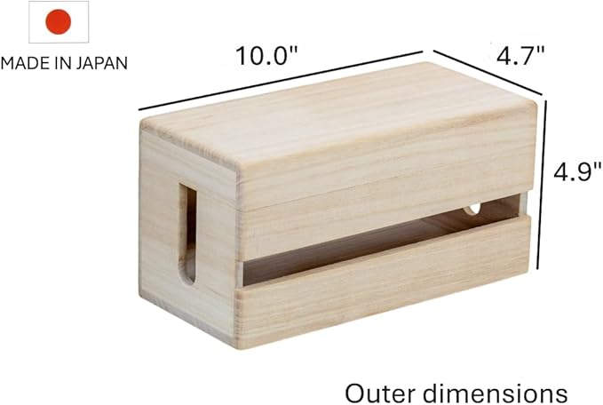 Masuda Paulownia Wood Cable Management Box – Handmade Wooden Cord Organizer for Power Strips, Routers, Chargers – Eco-Friendly Desktop Cable Storage – Made in Japan (Plain, Small)