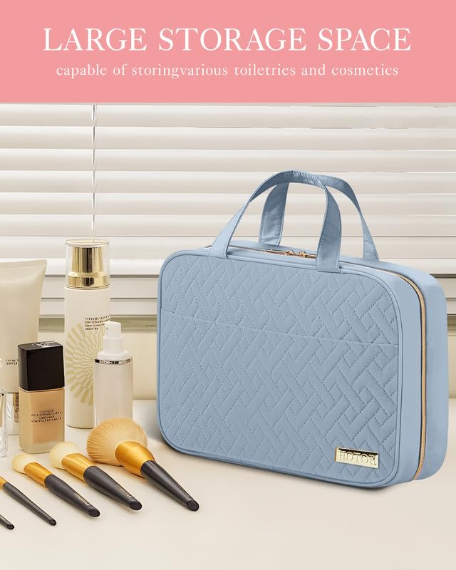 HOTOR Travel Toiletry Bag - Hanging Toiletry Bag for Women & Men, Makeup Bag/Big Comparment, Waterproof for Travel Accessories, Travel Essentials, Medium, Light Blue
