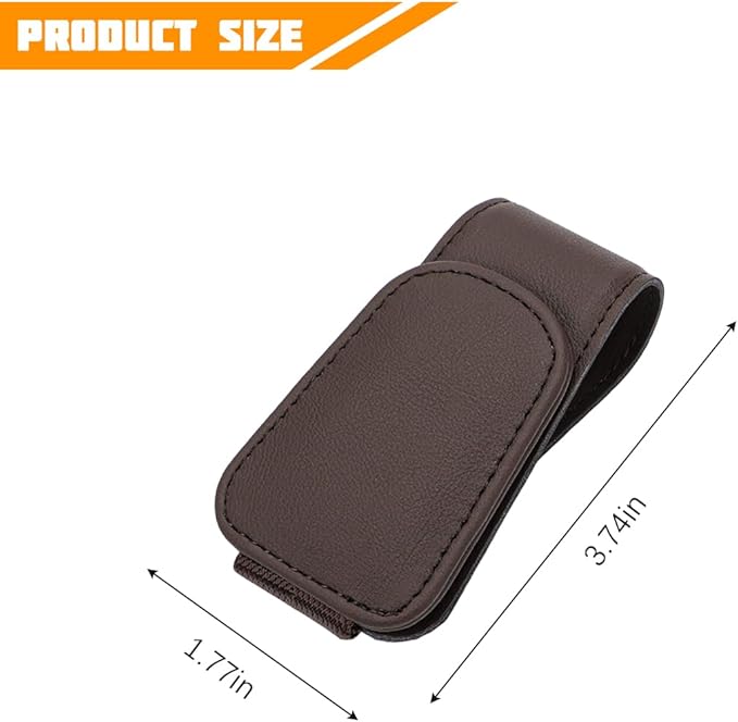 Sunglasses Holder for Car Visor, Microfiber Leather Magnetic Sun Visor Eyeglasses Hanger & Ticket Card Clip, Multi-Function Automotive Interior Glasses Mount, Universal Fit (Brown)
