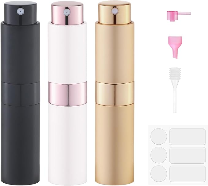 Fusupak Perfume Atomizer Travel Bottle Refillable: Cologne Sprayer Portable for Men - Mini Spray Empty for Refill - 8ml Small Size Black White Gold