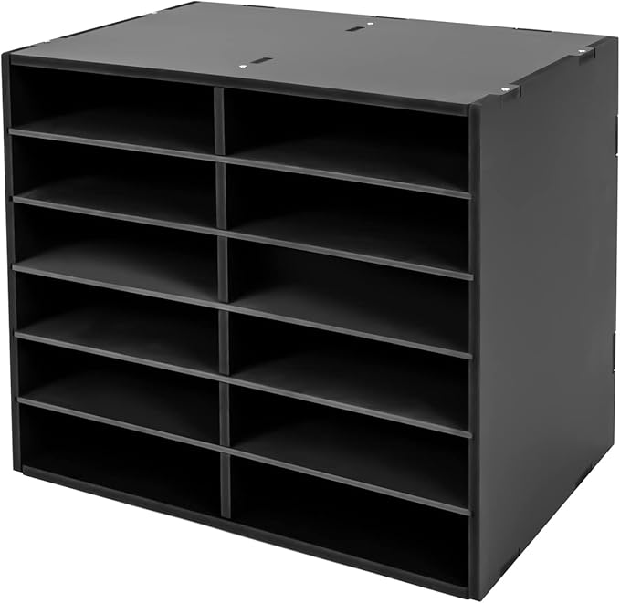 Literature Organizer 12 Slots, Compartments Mail Sorter Organizer, Adjustable Desktop File Organizer with Removable Shelves, Paper Organizer for Home Office School (Black, 12 Slots)