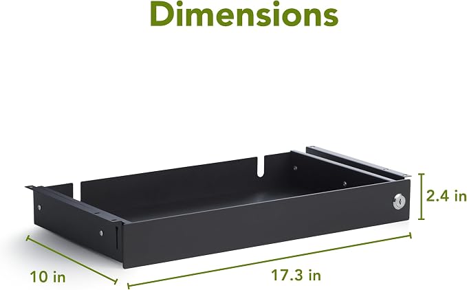 PERFECT POSTURE Max Under Desk Storage Drawer – Large Desk Drawer with Lock for Regular & Sit-Stand Standing Desks, Black (19.3" x 10")