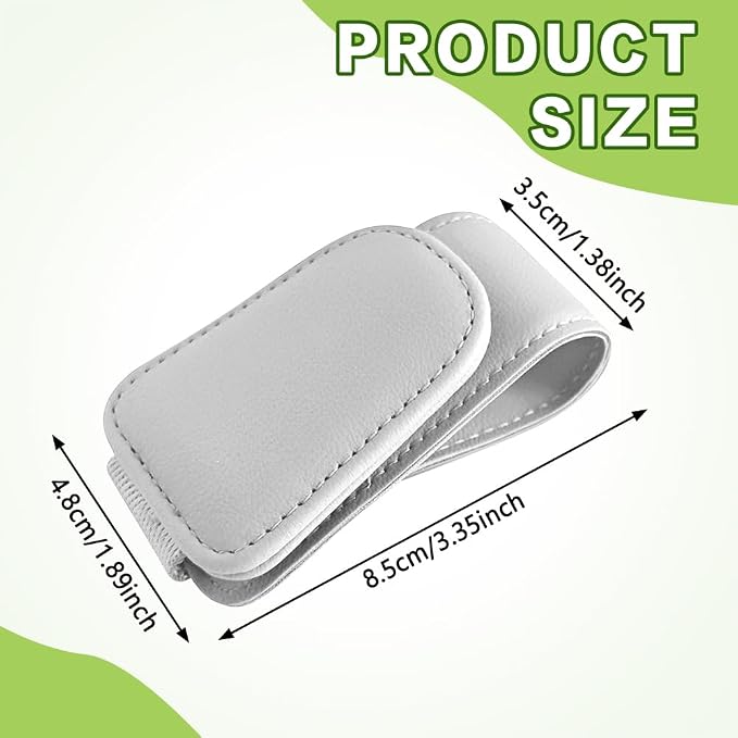 Sunglass Holder for Car, Sunglasses Clip for Car Visor, Magnetic Leather Vehicle Eyeglass Hanger Clip, Auto Ticket Card Glasses Organizer Clamp Accessories for SUV Sedan (White)