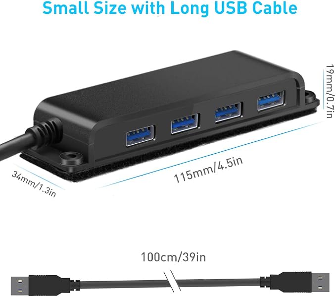 4-Port USB 3.0 Portable Desk Hub,Fixable USB Data Hub 3.0 with 3.3ft/100CM Cable for MacBook, Mac Pro/Mini, iMac, XPS, Surface Pro, Notebook PC, USB Flash Drives, Mobile HDD,Computer and More