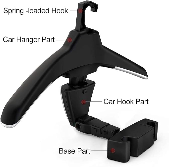 2 Car Back Seat Headrest Hanger with 4 Car Hooks for Coat, Jacket, Suit, Clothes, Purse, Handbag and Grocery Bags - Multi-Purpose Storage Holder for Automobile