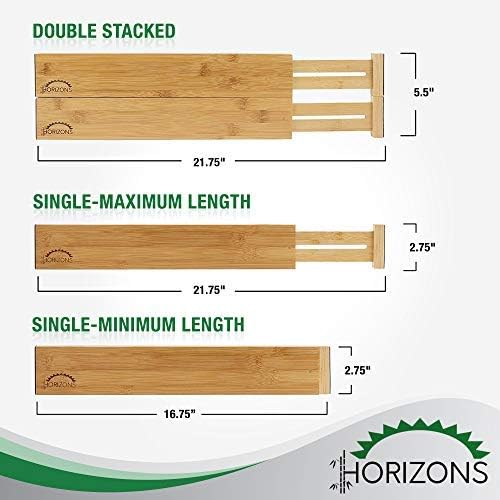 Bamboo Drawer Dividers (Set of 6) - Kitchen Drawer Organizers - Spring Adjustable, Expandable & Stackable Deep Drawers Organizer - Best for Kitchen Utensils, Silverware, Desk, Clothes Dresser Divider