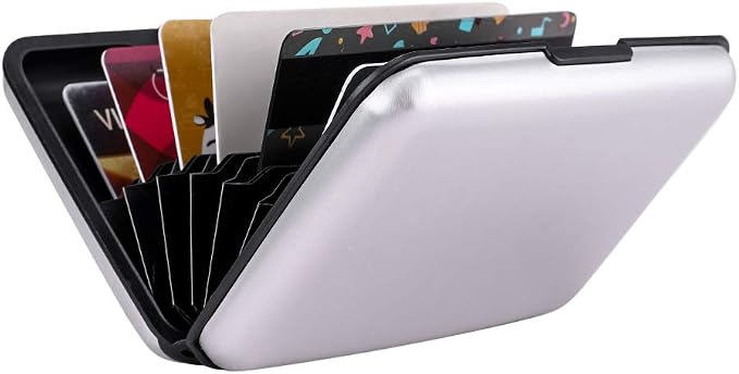 ELFISH RFID Blocking Credit Card Protector Aluminum ID Case Hard Shell Business Card Holders Metal Wallet for Men or Women (silver)