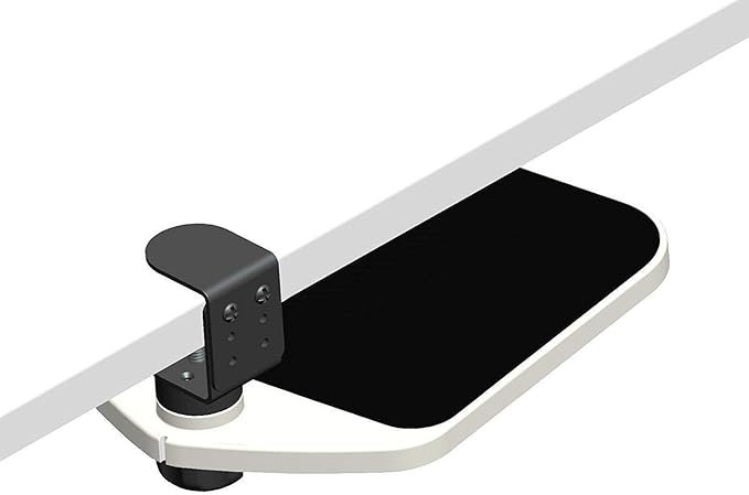 FUZADEL Mouse Platform Clamp On Under Desk Adjustable Mouse Tray Mount Swivel Desktop Shelf Wrist Rest Rotating 360 Degree