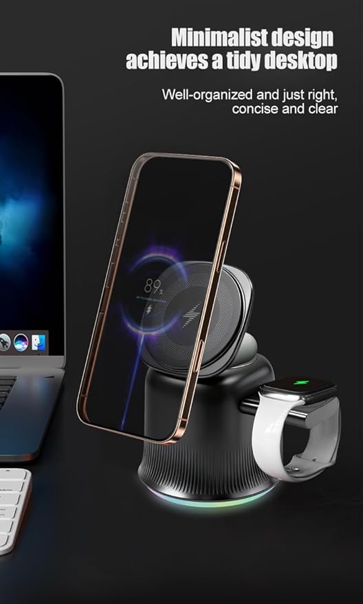 2026 3 in 1 Wireless Charging Station for Apple MagSafe Charger, 15W Fast Magnetic MagSafe Charger Stand for iPhone 17 16 15 14 13 12 Apple Watch AirPods Series (Black), Gifts for Men