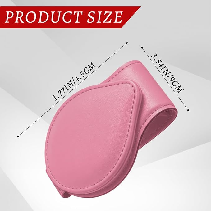 Sunglasses Holders for Car Visor, PU Leather Car Organizer, Magnetic Glasses Holder and Ticket Card Clip, Multi-Functional Auto Sun Visor Eyeglass Holder for Most Vehicles (Pink)