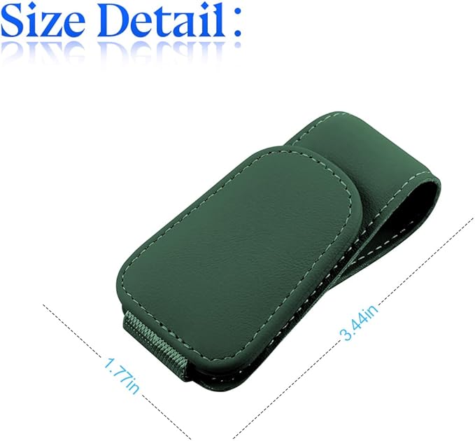 zipelo Sunglasses Holder for Car Sun Visor, Vehicle Magnetic Leather Eyeglass Hanger, Sun Glasses Mount Clip on Visors, Ticket Card Cash Organizer, Auto Interior Accessories (Black/Green, 1 PCS)