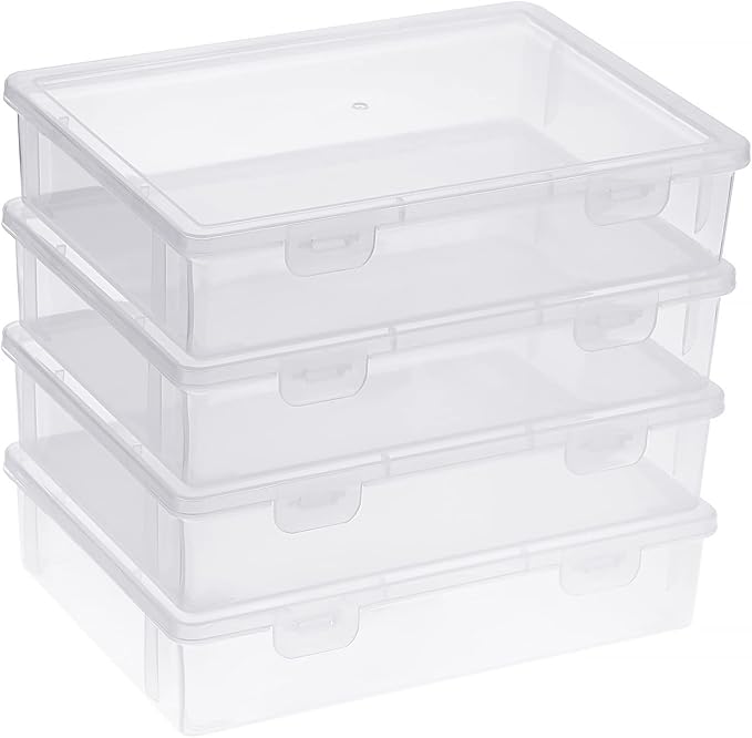 BTSKY Clear Plastic Storage Box with Flap Lid, Multipurpose Craft Organizers and Storage Box Art Supply Storage Organizer Plastic Sewing Box for Beads Pencils Notebooks, 4 Pack Small
