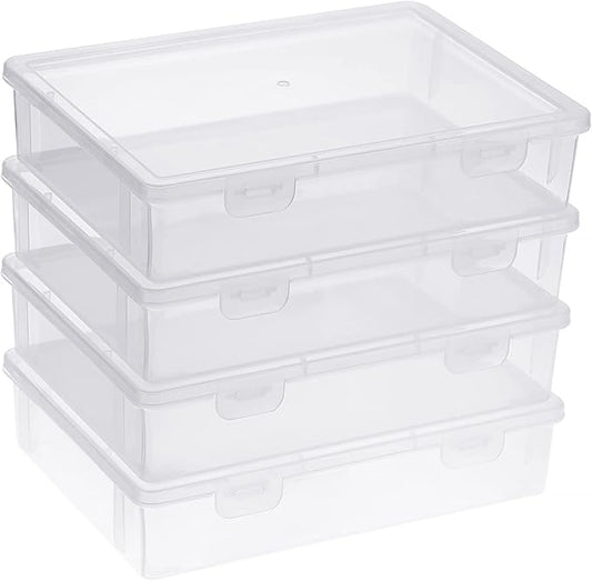 BTSKY Clear Plastic Storage Box with Flap Lid, Multipurpose Craft Organizers and Storage Box Art Supply Storage Organizer Plastic Sewing Box for Beads Pencils Notebooks, 4 Pack Small