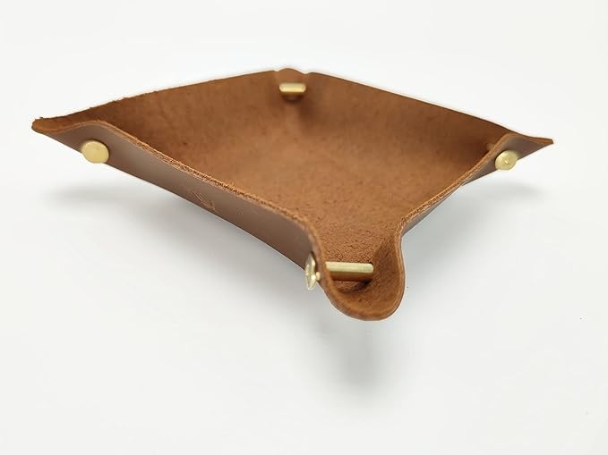 Leather Valet Tray Entryway Catchcall Tray Nightstand Organizer Storage for Wallets Watches Keys Holder Dish Bowl Coins Office Desk Accessory (Cinnamon-Crazy Horse Leather).