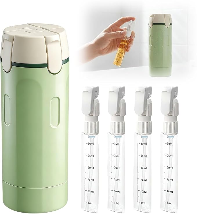4-in-1 Travel Dispenser Bottle, 2026 New Travel Size Container, Portable Toiletry Container for Carry On, Travel Dispenser Bottle for Shampoo Lotion Conditioner Cream (Green)
