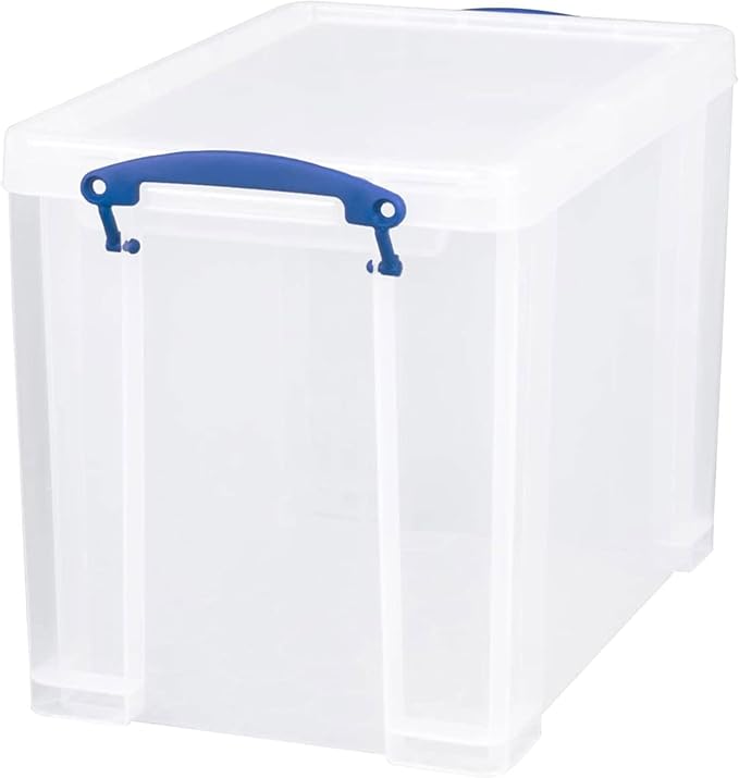 Really Useful Box 19 Liter Plastic Stackable Storage Container with Snap Lid & But-in Clip Lock Handles for Home or Office Organization, Clear