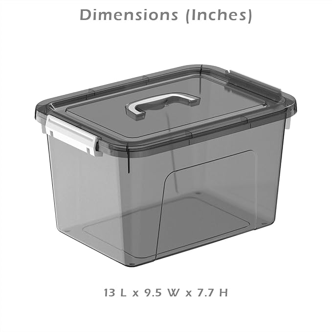 Stackable Plastic Black Storage Bins with Lids 6 Pack, 12 Quart Modular Organizer Boxes with Secure Latches for Closet, Pantry, Office and Small Item Storage