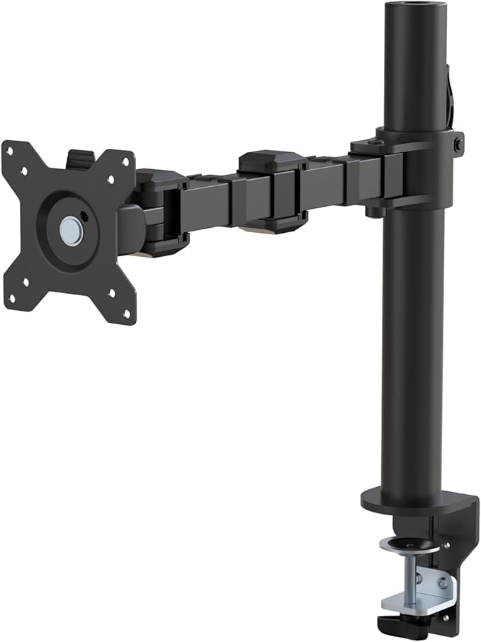 Amazon Basics Single Computer Monitor Stand with Cable Management, Height Adjustable VESA Desk Arm Mount, Fully Adjustable Tilt and Rotation, Steel, Black, Fits 13-30" Screens