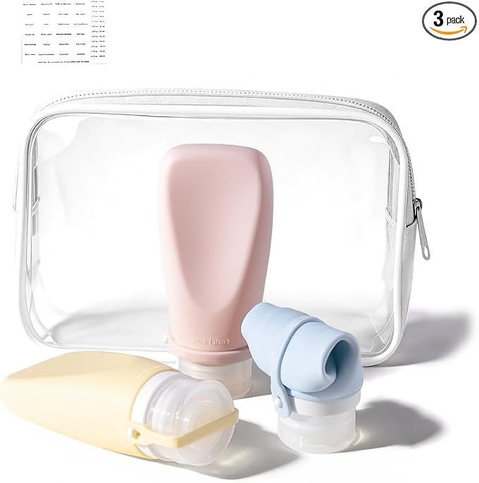 Travel Bottles for Toiletries, TSA Approved 3oz Container, High-Effeiciency Leak-Proof Ultrasonic Technology, Silicone Refillable Squeezable Travel Accessories for Shampoo Conditioner Lotion (3 Pcs)