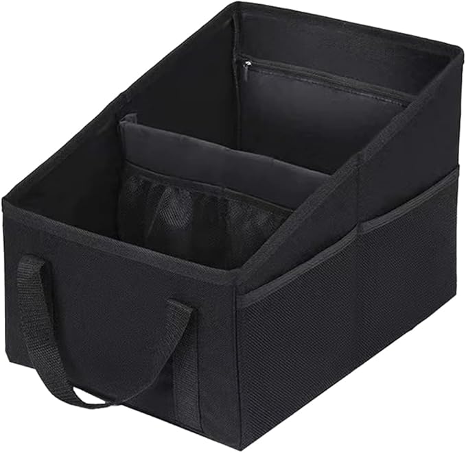 ZIMISI Car Seat Organizer, Collapsible Trunk Organizer with Detachable Divider, Handles and Multiple Pockets, Backseat Car Storage, Passenger Seat Organizer for Front/Back Consoles (Black)