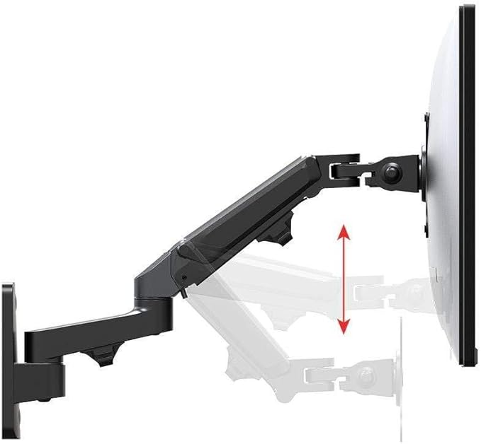 Monoprice Full Motion Wall Mount - for Monitors Up to 27 Inch, Adjustable Gas Spring, 2-Segment, Supports Max Weight 15.4 Pounds, Black - Workstream Collection