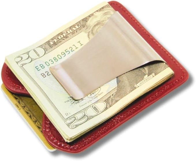 Storus Smart Money Clip Leather, Slim Minimalist Leather Card Holder + Metal Money Clip Made of Fine Italian Tanned Leather for Men, Women, Gift - Red Wine Color