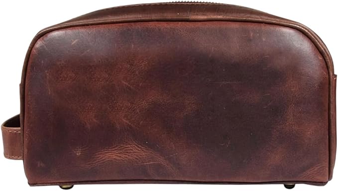 Hindoro 10" Premium Leather Toiletry Travel Pouch Bag With Waterproof Lining | King-Size Handcrafted Vintage Ditty - Kit Leather Goods (Dark Brown)