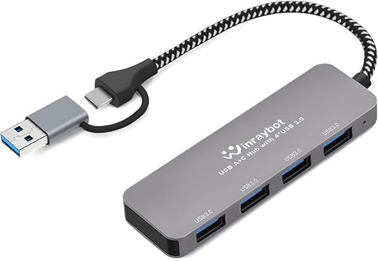 USB Hub for Laptop, 4 Port USB Splitter, USBA Hub to USB 3.0 Port Hub, USBC Splitter Multiple Port Hub, USB Port Extender for Laptop, PC, Desktop and More