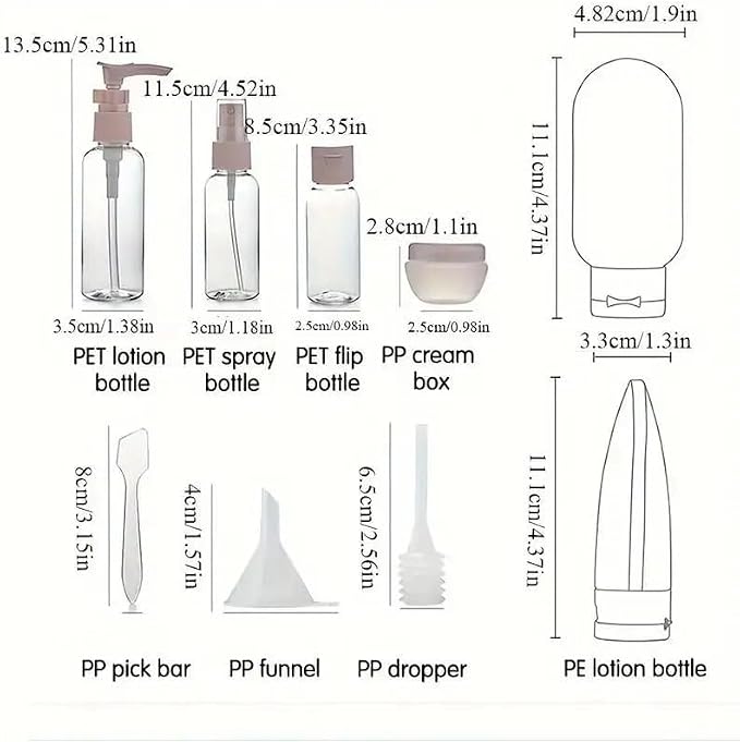Refillable Travel Bottles Set for Toiletries, Leak Resistant Silicone & Plastic Empty Containers for Shampoo Lotion Conditioner, Carry On Size with Clear Zip Pouch