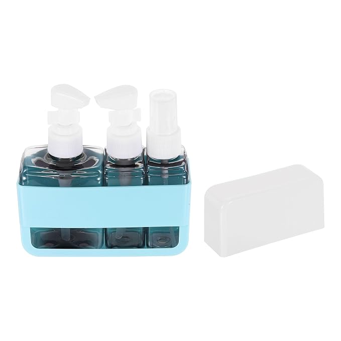 Travel Toiletries Bottles Set, Reusable 3-in-1 Kit Liquid Bottles Containers Leak Proof Spray & Lotion with Labels - Fitting for (Travel/Hotel/Gym/Perfume), 3Pcs & 50/100ml & Blue