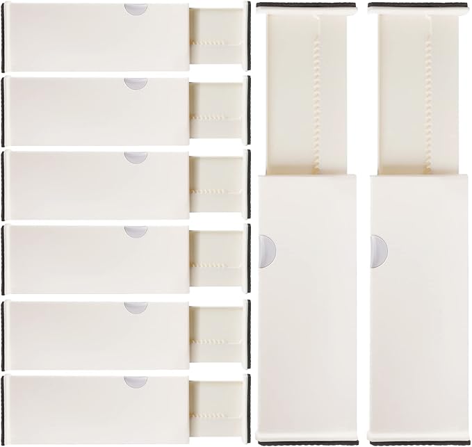 8 Drawer Organizer and Dividers, Organize Silverware and Utensils in Home Kitchen, Divider for Clothes in Bedroom Dresser, Designed to Not Snag Underwear and Bra Fabrics, Bathroom Storage Organizers