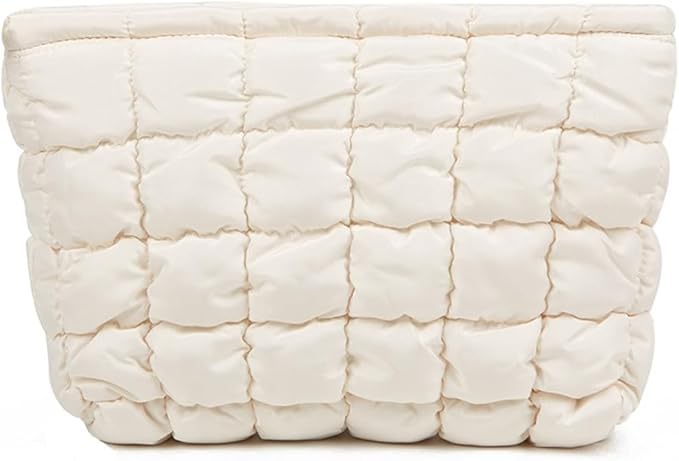 FITINI Makeup Bag Travel Large Portable Quilted Floral Print Cosmetic Organizer Cute Pouch for Women Soft Cotton Zipper Waterproof Toiletry Storage Bags