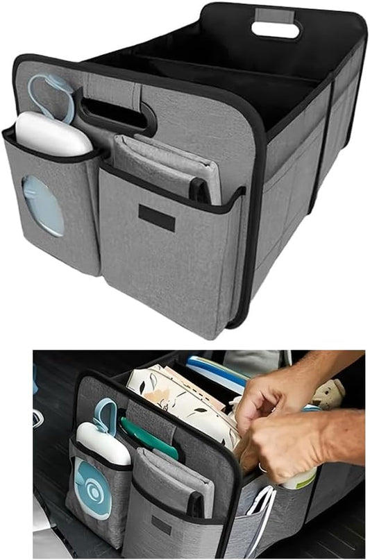 Car Trunk Organizer, Foldable Multi Compartments Vehicle Storage Bin with Pad, Waterproof Sturdy Automotive Cargo Trunk Storage Accessories, Universal for SUV RV Truck