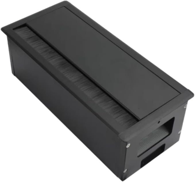 Desk Threading Box Aluminum Alloy Rectangular Wire Organizer with Cable Hole Cover Cord Grommet Storage Box Space Saving Cushioning Structure, Black