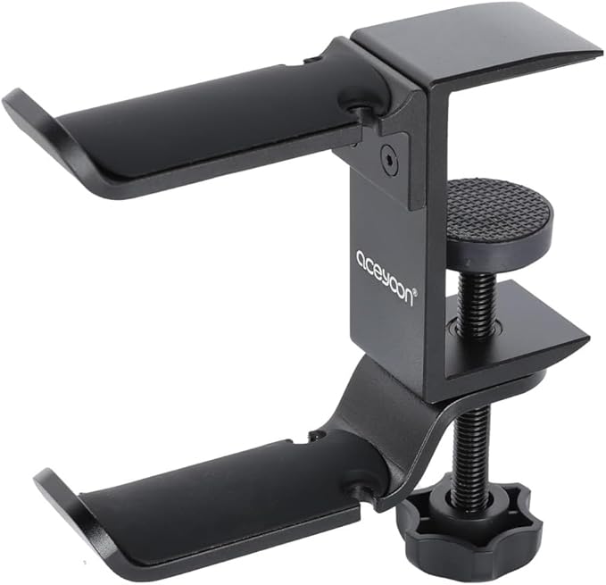 aceyoon Under Desk Headphone Hanger, 360 Degree Swivel Dual Stand, Aluminum Alloy Headset Stand for Desk,Headphone Hook for Gaming Headset,Bag, Black
