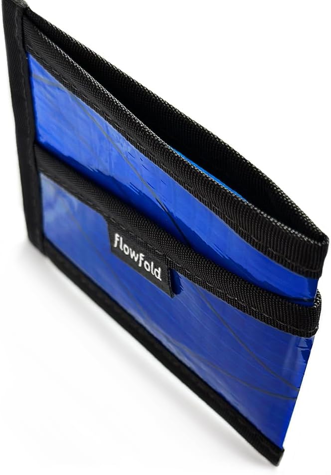 Flowfold Recycled Sailcloth Wallets - 3 Pocket Card Holder Wallet, Front Pocket Wallet, Slim Card Holder Wallet Made in USA (Blue Sailcloth)