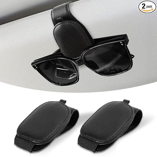 2-Pack Sunglass Holder for Car, Magnetic Leather Sunglasses Holder for Car Visor, Ticket and Card Clip, Sunglasses Organizer for Car Accessories, Auto Interior Accessories
