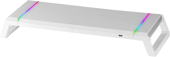 Mars Gaming MGS-ONE White, Chroma RGB Monitor Stand, Adjustable Size, Smartphone and Tablet Stand, Front USB 2.0