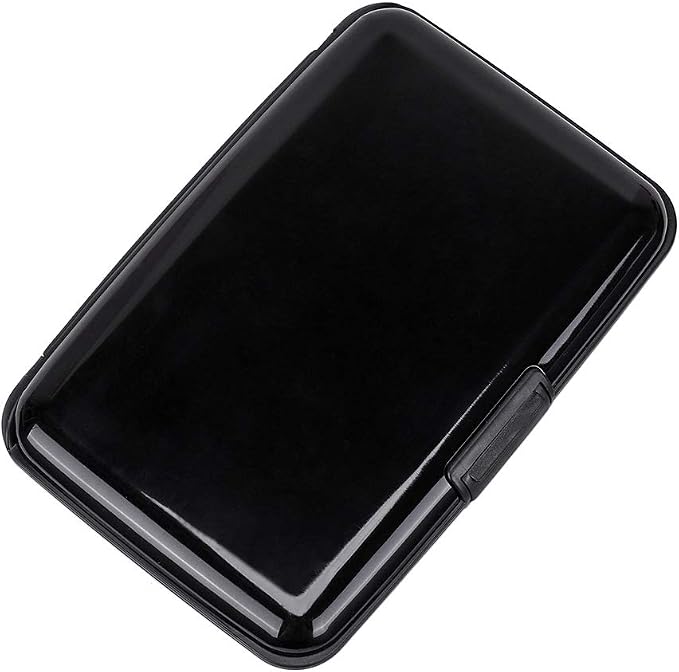 ELFISH RFID Blocking Credit Card Protector Aluminum ID Case Hard Shell Business Card Holders Metal Wallet for Men or Women (Black)