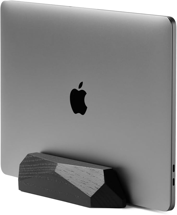 Oakywood Vertical Laptop Stand Wood - Adjustable Wooden Dock for Desk, Compatible with All MacBook Pro, MacBook Air, iPad, Handmade Black Stained Oak, Computer Stand, Laptop Holder