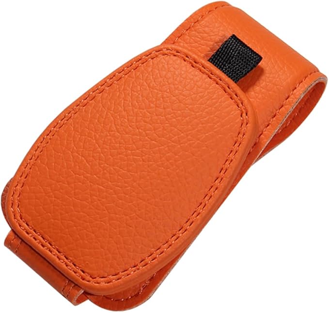 Sunglass Holder for Car Visor, Magnetic Leather Vehicle Sun Visor Storage Clip for Different Size Eyeglasses, Automotive Interior Glasses Ticket Card Clip, Universal for SUV RV Truck (Orange)