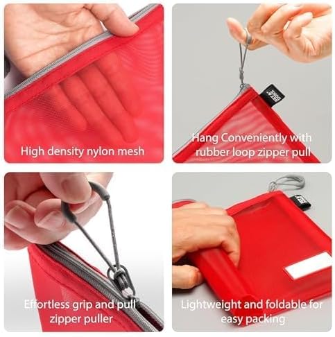 Set & Done Onama Flexi Mesh Zipper Pouch – Durable Clear Nylon Storage Bag with Name Tab for Makeup, Travel, Diaper Bag & Office Organizing