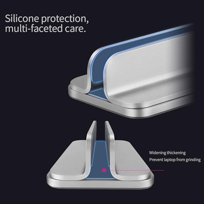 Aluminum Laptop Stand (Silver) - Vertical Design, Adjustable Base, Compatible with Laptops, Tablets, Books, Mac mini