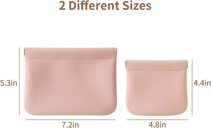 2 Pack Small Makeup Bag for Women, New Organosilicon Super Fiber PU Leather Mini Cosmetic Bag for Travel, Coin Purse Organizer Storage Pouch (No Phrase Printed, Pink)