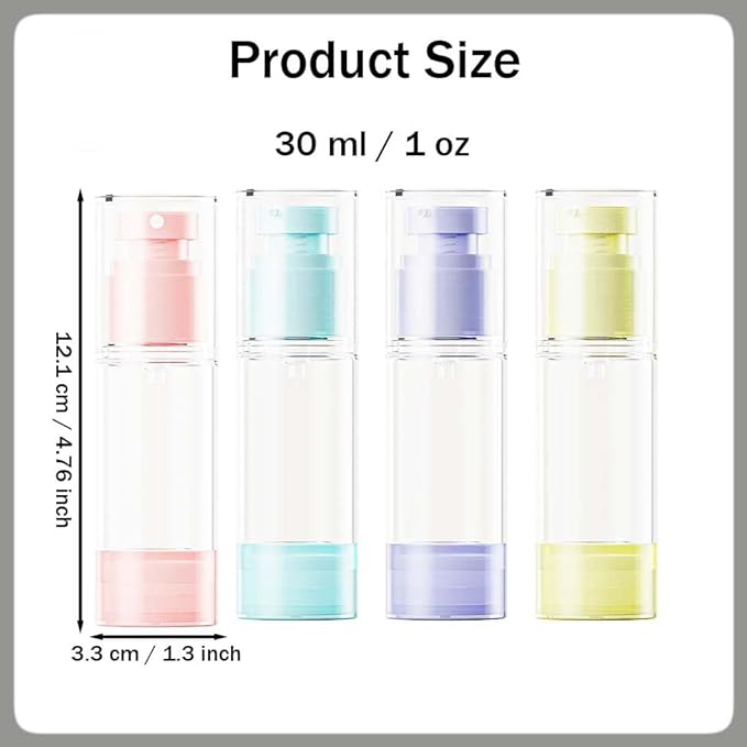 4 Pack Airless Pump Bottles, 1 oz Leakproof Travel Bottles with Pump for Toiletries, Small Empty Containers with Lids for Lotion Creams Serum Skin Care Shampoo Cosmetic Moisturizer Dispenser
