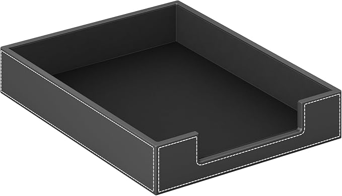 Leather Letter Tray, AUVAHOX Elegant Desk Organizer for Office Supplies, Mail, Paper, File, Magazine, Perfect Space Saver for Desk - Black
