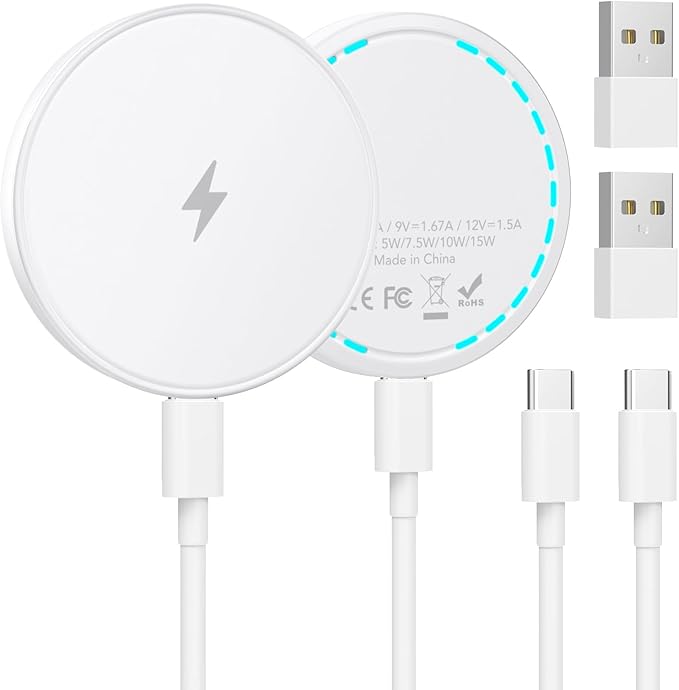 MagSafe Charger 2 Pack 15W Magnetic Wireless Charger Fast Charging Pad with 4.2 FT Type C Cable Compatible with iPhone 17/16/15/14/13/12 Series & AirPods 4/3/2/Pro Magnetic MagSafe Charging Pad